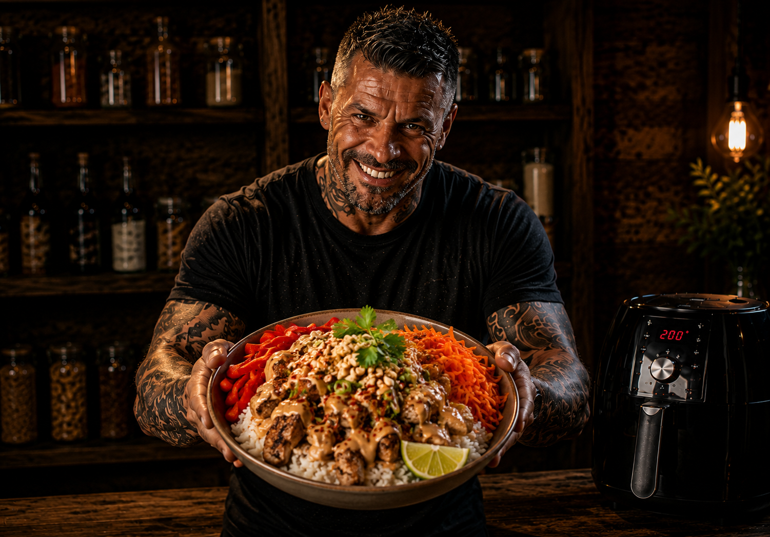 Air-Fryer Thai Peanut Chicken Rice Bowls